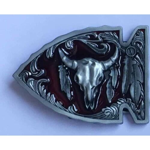 Arrowhead Bull Skull Native Belt Buckle SW-BY667 suitable for 4cm wideth snap on belt with continous stock