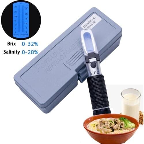 2 in 1 Handheld Brix/salinity refractometer sugar Brix 0-32%/salinity 0-28% refratometro for seasoning juice soy milk with box
