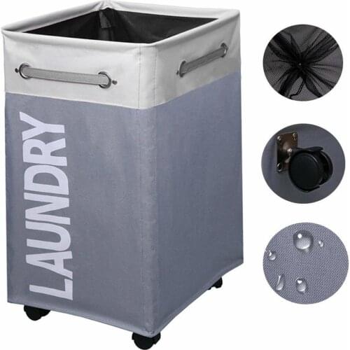 Collapsible Laundry Basket Large with Handles-Splicing Laundry Hamper on Wheels-Tall Foldable Cloth Organizer Storage
