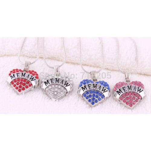 Mix Rhinestone MEMAW heart pendant family with snake chain necklace