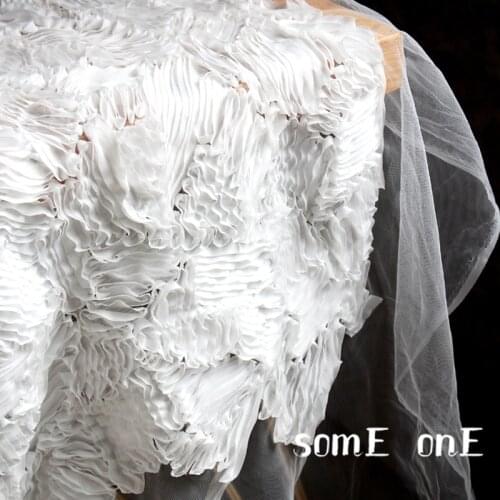 Embroidered Gauze Fabric Jacquard White Petal DIY Decor Patchwork Fluffy Skirt Gown Wedding Dress Lace Designer Fabric 50*130cm