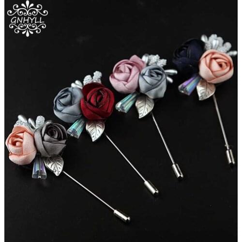 GNHYLL 2Pcs High Quality Fabric Flower Rose Brooch Lapel Pin Men Classic Wedding Boutonniere