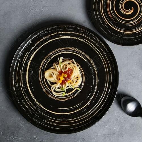 Japanese Ceramic Plate Creativity Hand Painted Spiral Pattern Western Steak Dish Afternoon Tea Cake Tray Home Kitchen Tableware