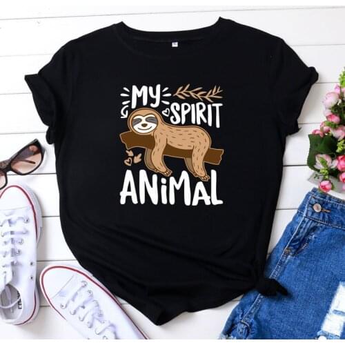 MY SPIRIT ANIMAL Sloth Print Women T Shirt Short Sleeve O Neck Loose Women Tshirt Ladies Tee Shirt Tops Clothes Camisetas Mujer