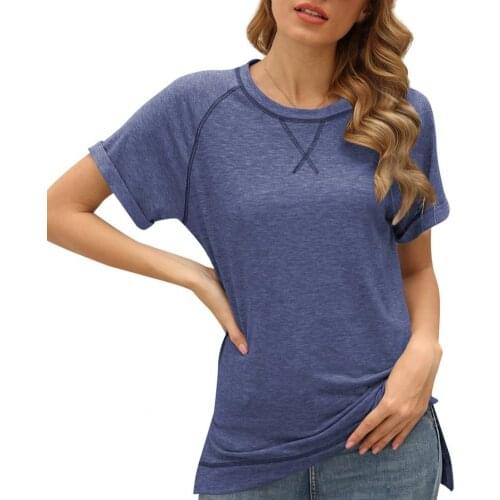 Summer Women T-shirt Tops Solid Color Loose Top Short Sleeve Cross Work Streetwear платье летнее 2021