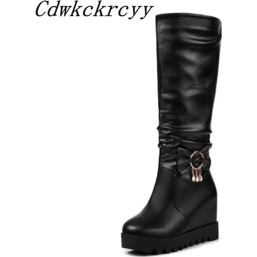Women Boots Autumn and winter New style fashion Sweet Bow Rhinestone High Boots Internal increase Keep warm Chivalry boots 34-43