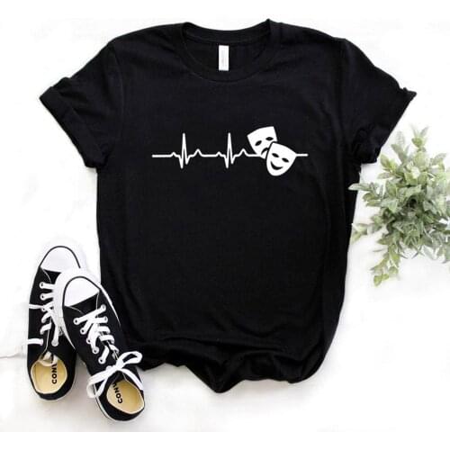 Theater Heartbeat acting masks Print Women Tshirts Cotton Casual Funny t Shirt For Lady Yong Girl Top Tee Hipster FS-83
