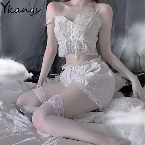 Women Sexy Cosplay Costumes Lace Cute Kawaii Lingerie 2PCS Set Underwear Servant Erotic Outfit Babydoll Porno Nightgown Pajama