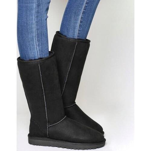 Snow Knee Waterproof Boots For Womens Winter Female Warm Cowhide Leather Suede Breathable Black Booty Non-slip Cozy Shoes Hot