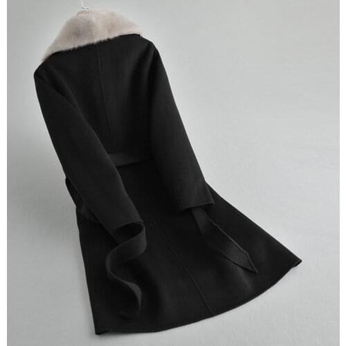 Fur Real 2020 Coat Female Rabbit Fur Liner 100% Wool Coat Winter Jacket Women Mink Fur Collar Warm Woolen Coats MY4388 en s