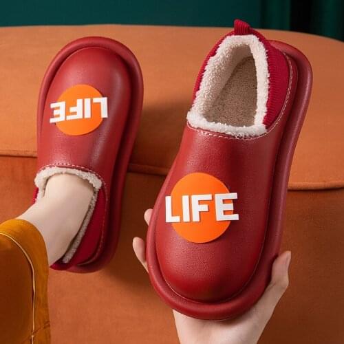 Winter Waterproof Cotton Shoes Plush Home Cotton Slippers Womens Bags With Warm Mens Thick-soled Outer Wear Slippers YK