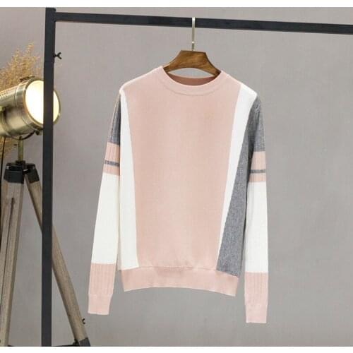 2018 Autumn Winter Sweater Women Contrast Color Pullover Jumper Long Sleeve O-Neck Knitted Tops Outwear Pull Femme