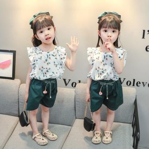 2021 Girls Fashion Sleeveless Shirt + Shorts Two-piece Suit Summer Cute Flower Clothes 1-4Years Kid Casual Sport Suit Tshirt
