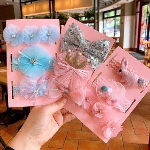 3Pcs/Set Cute Crown Bows Baby Headband Lace Flower Princess Baby Girls Headband Elastic Newborn Hair Bands Baby Hair Accessories