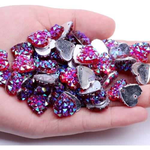 40/100pcs 14mm Sewing Heart Shape Flatback Resin Rhinestones With 2 Holes Crocodile Skin Texture Beads Glue Scrapbooking Crafts