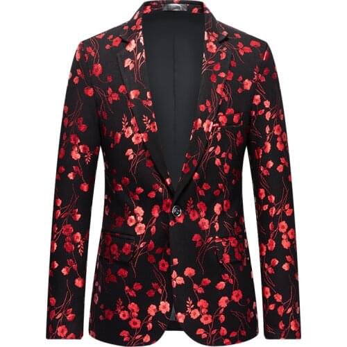 Tuxedo Blazer Men Luxury Brand Mens Shawl Collar Dress Suit Jacket Floral Print Wedding Party Club Singer Stage Blazer Costume