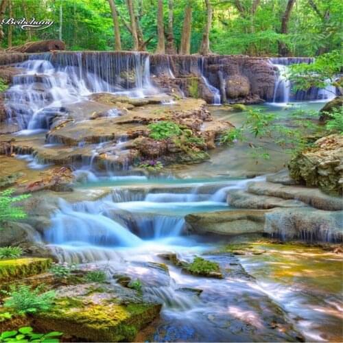 Beibehang 3d custom large fresco very beautiful landscape waterfall creek 3D floor waterproof wear thickening pvc plastic film