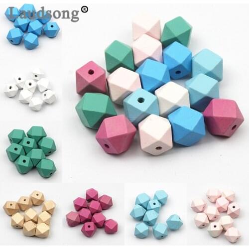 Natural Unfinished Spacer Beaded 10Pcs Geometric Faceted Wooden Beads 20mm For Jewelry Making DIY