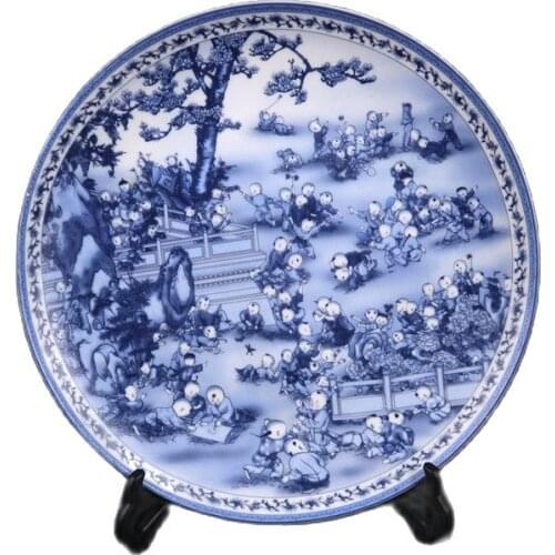 Jingdezhen porcelain blue and white baby play pattern appreciation plate antique porcelain collection