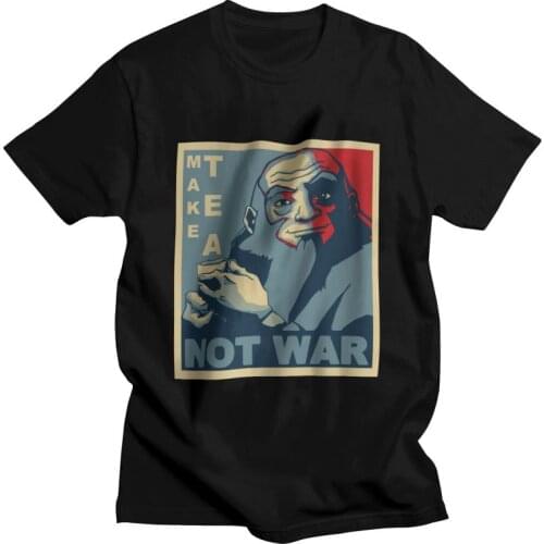 Iroh Make Tea Not War Avatar The Last Airbender T Shirt Men 100% Cotton T-shirt Graphic Tshirt Short Sleeve Anime Aang Tee