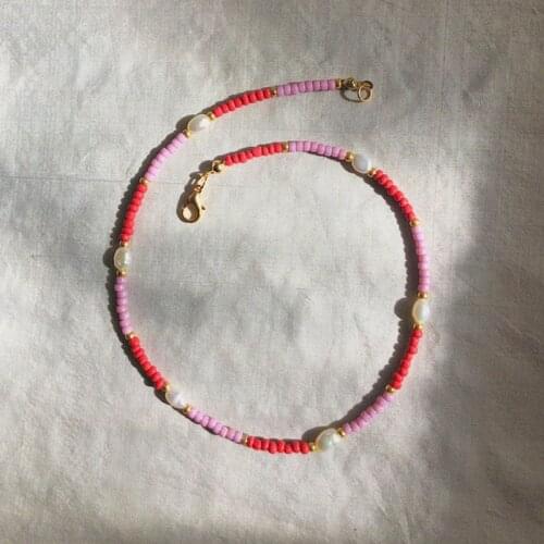 Bohemian natural pearl short necklace colorful beads creative stitching jewelry summer new products beach accessories bijoux fem