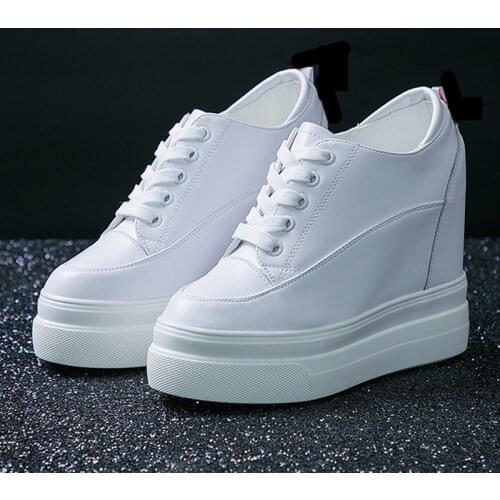 LEOSOXS Genuine Leather Women White Sneakers Casual Shoes Female High-Heel Sneakers For Women Wedges Platform Vulcanize Shoes