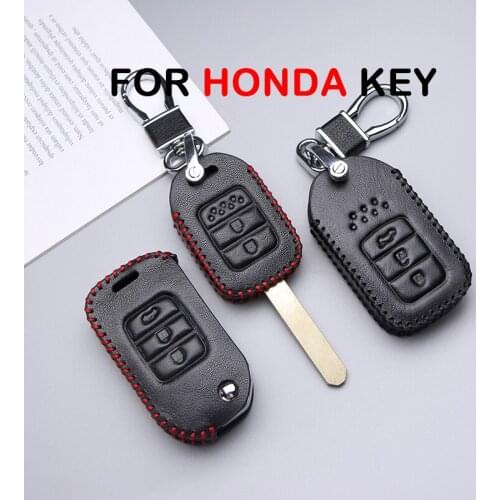 KUKAKEY Leather Car Key Cover Case For Honda Accord Civic CRV CRZ HRV JAZZ Odyssey Pilot Fit Auto Key Bag Shell Skin Car Styling