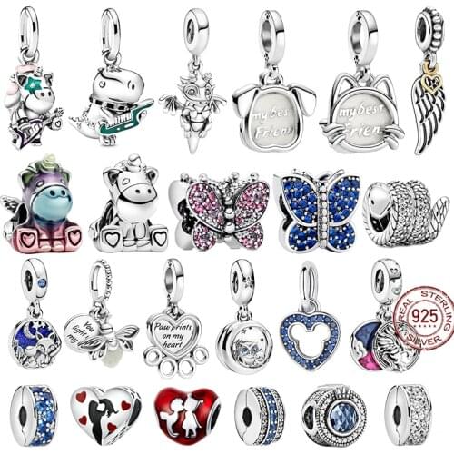 2021 Hot Sale New 925 Sterling Silve Animal Fox Bee Dog Cat Charms Fit Original Pandora Sliver Bracelet For Women Jewellery Gift