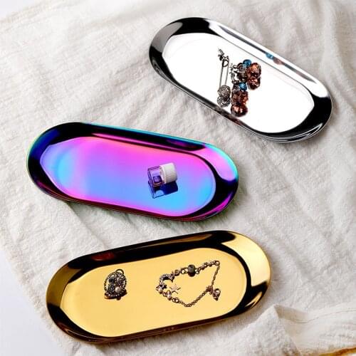 New Colorful Metal Storage Tray Gold Oval Dotted Fruit Plate Small Items Jewelry Display Tray Mirror Storage Tray Home Storage