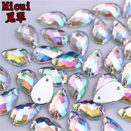Micui 200PCS 8*13mm AB Clear Drop Acrylic Rhinestone Sew On Flat Back Fancy Crystal Stones For Clothing Dress Decorations ZZ203C