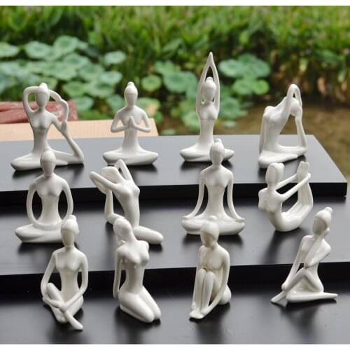 Six-piece Set Yoga Club Small Decoration Accessories Modern Brief Home Ornaments Ceramic Yoga Girl Actions Crafts White/Black