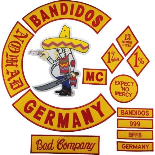 Bandidos Germany Embroidery Patch Iron on Sticker on Clothes Appliqued Biker Jacket Vest Accessories Free Shipping DIY Clothing