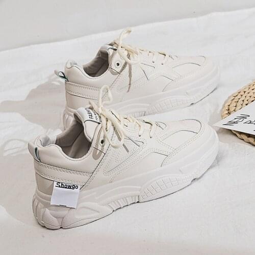 2021 New Women Casual Sport Shoes Street Leather Patchwork Comfortable Sneakers Girl Fashion Trainers 3 Colors Leisure Shoes