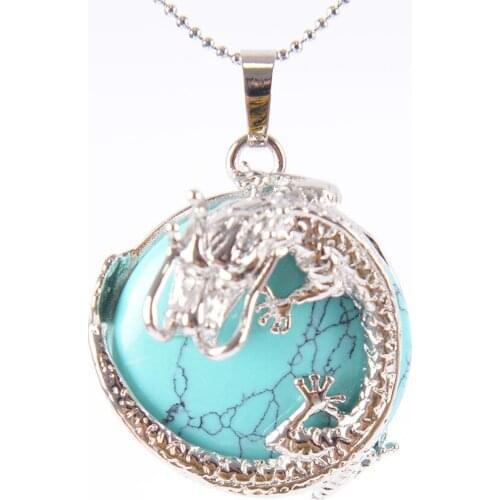 Necklaces Pendants Women Natural Stone Purple Crystal Pink Quartz Tiger Eye Lava Rock Flat Round Beads Dragon Fittings D699—D710