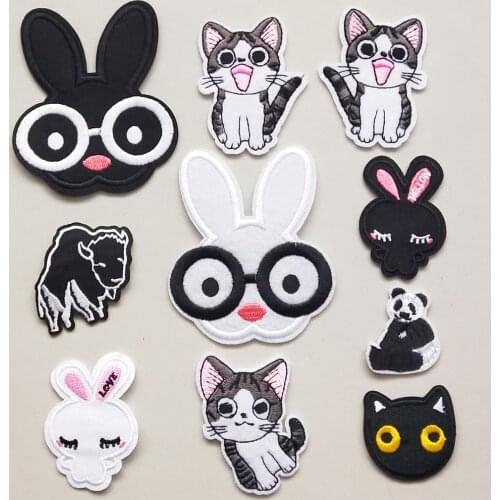 Cute Bunny Embroidery Patch Iron On Patches Embroidered Clothes Patchs Cat Appliques For Clothing Stickers CX281-290