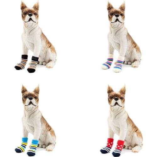 Pet Socks Cotton Soft Warm Antiskid Stripe Dog Cat Paw Protective Cover Festival Party Pet Daily Wear Decoration