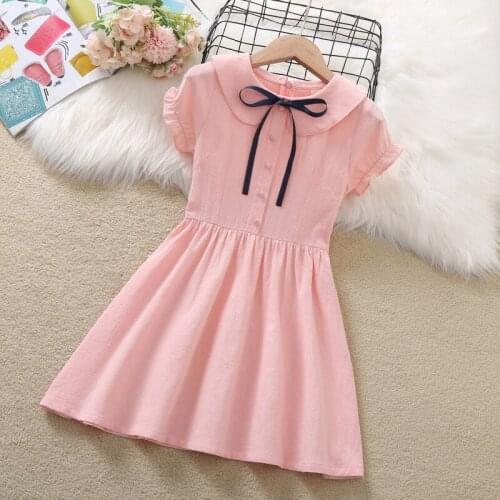 Cute Preppy Style Dress Summer Short Sleeve Kids Clothing Cotton Baby Princess Dresses Children Clothes 6 8 10 12 14 Years