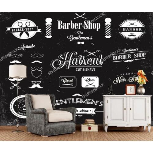 Custom barber wallpaper,barber shop labels and icons,3D modern for living room sofa background papel de parede PVC