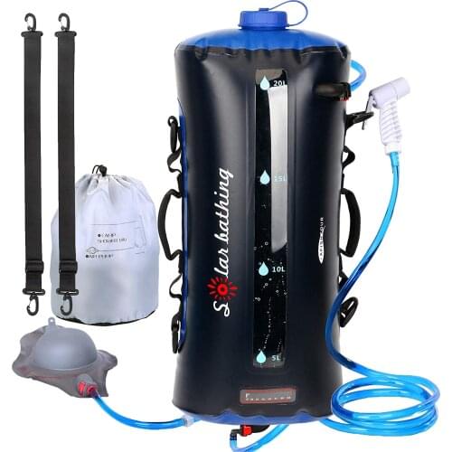 Portable Water Bag 20L Outdoor Camping Hiking Solar Shower Bag Heating Bath Camping Shower Nozzle Can be Switched