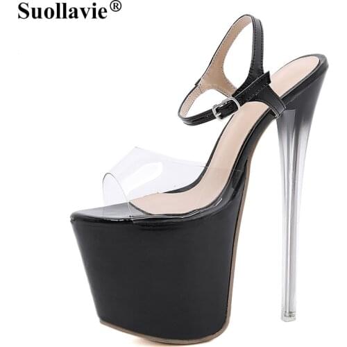 Suollavie Fashion PVC Transparent Super High Heel 18cm Summer Sexy Peep-toe Women Sandals Gladiator Party Club Shoes 35-42