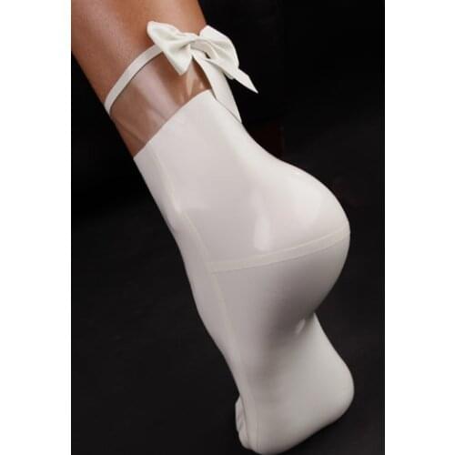 Sexy Unisex Rubber White Natural Latex Socks with Bowknot