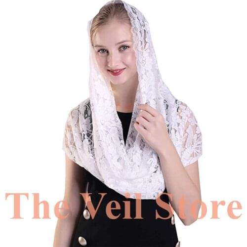 ISHSY Beige Mantilla Chapel Veil for Church Lace Rond Scarf Wrap Head Lace Latin Mass Babushka Mantilla de Novia Negra Mantille