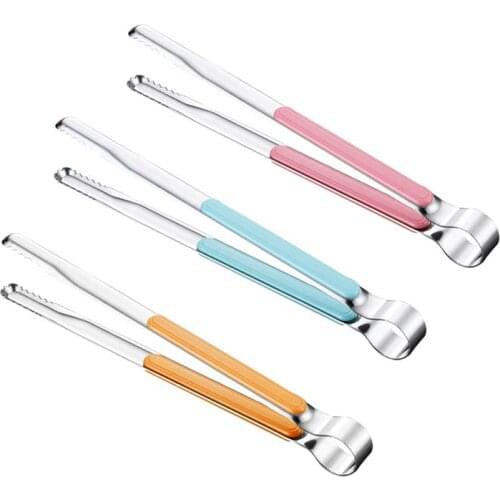 Stainless Steel Food Tongs Plastic Handle Grill Tongs Utensils Bread Tongs Portable Kitchen Tongs for Picnic Barbecue Cooking