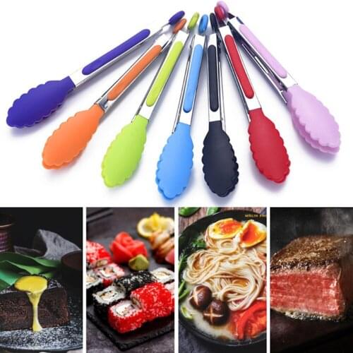 Stainless Steel Silicone Kitchen Tongs Heatproof Plates Food Tongs BBQ Clip Salad Bread Cooking Food Serving Tongs Kitchen Tools