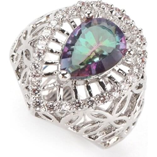 SHUNXUNZE Fancy Engagement Wedding rings Jewelry for women dropshipping Rainbow Cubic Zirconia Rhodium Plated R3315 size 6 7 8 9