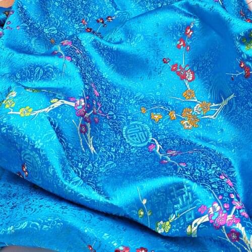 Blue Plum Blossom style Brocade Fabric Damask Jacquard Apparel Costume Upholstery Furnishing Curtain Clothing Material BY meter