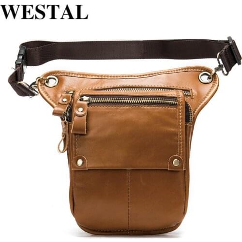 WESTAL Leather Funny Waist Packs Drop Leg Bags Belt Pouch Mens Motorcycle Leg Bag Genuine Leather Phone Pouch Male Hip Packet