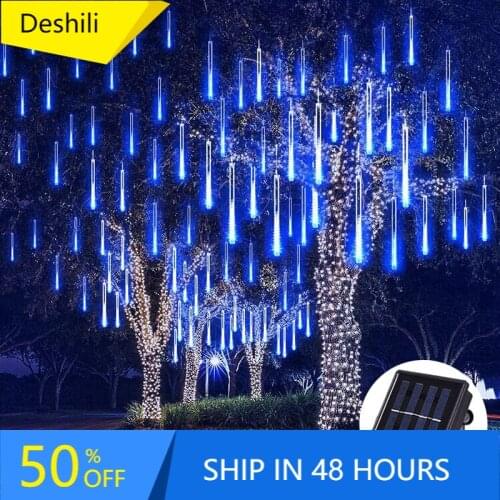 Solar LED Meteor Shower Rain Lights Holiday String Lights Waterproof Garden Light 8 Tubes 144 Leds Christmas Wedding Decoration