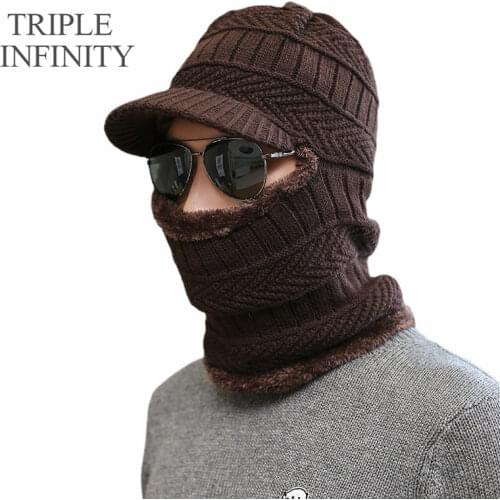 TRIPLE INFINITY Brand Skullies Beanies Winter Knitted Hat Cap Elastic Thick Skin-friendly Warm Ear Protection Bonnet Mens Hats
