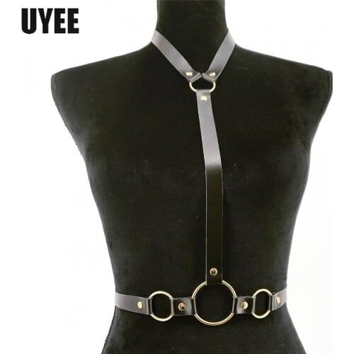 UYEE Women Sexy Gothic Lingerie Strap PU Leather Harness Belt Clubwear Body Bondage Chest Punk Suspenders Bra Cage Waist Garter